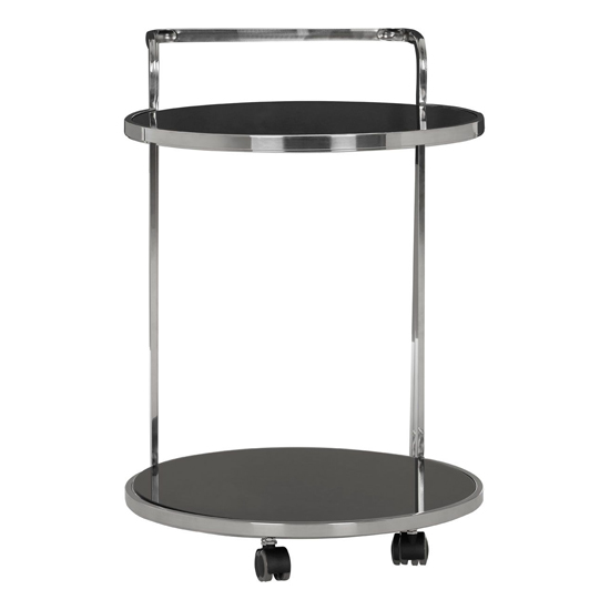 Orion Black Glass 2 Tier Drinks Trolley With Silver Frame