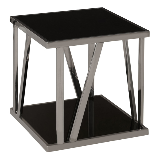 Orion Black Glass Square Side Table With Bottom Shelf FiF