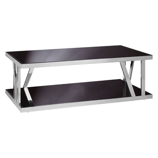 Orion Black Glass Top Coffee Table With Chrome Frame