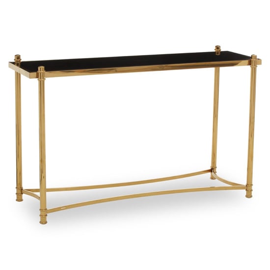 Photo of Orion black glass top console table with gold metal frame