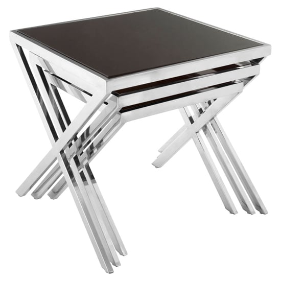 Orion Black Glass Top Nest Of 3 Tables With Cross Chrome Frame_1