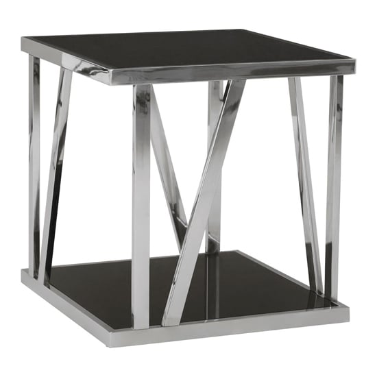 Product photograph of Orion Black Glass Top Side Table With Chrome Frame from Furniture in Fashion