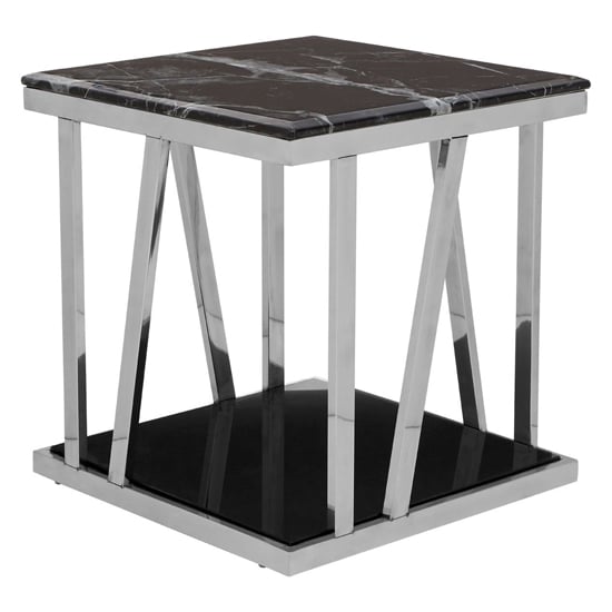 Photo of Orion black marble top side table with chrome frame