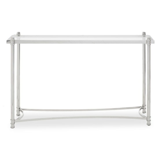 Orion Clear Glass Top Console Table With Silver Metal Frame