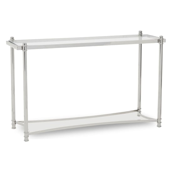 Read more about Orion clear glass top console table with silver metal frame