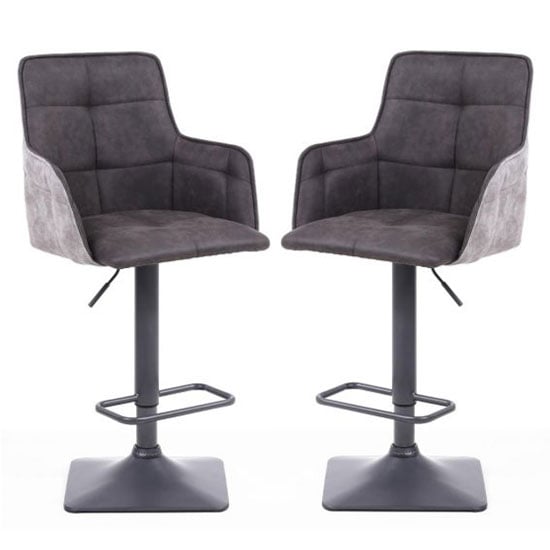 Ordos Dark Grey Suede Effect Bar Stool With Metal Base In Pair