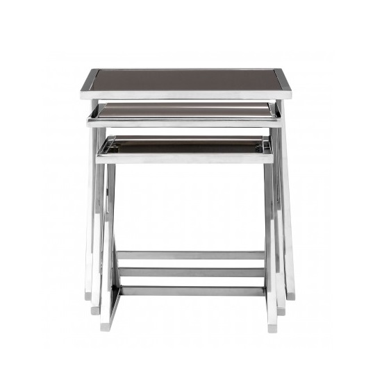 Orion Glass Nest of 3 Tables In Black With Silver Frames Furniture in