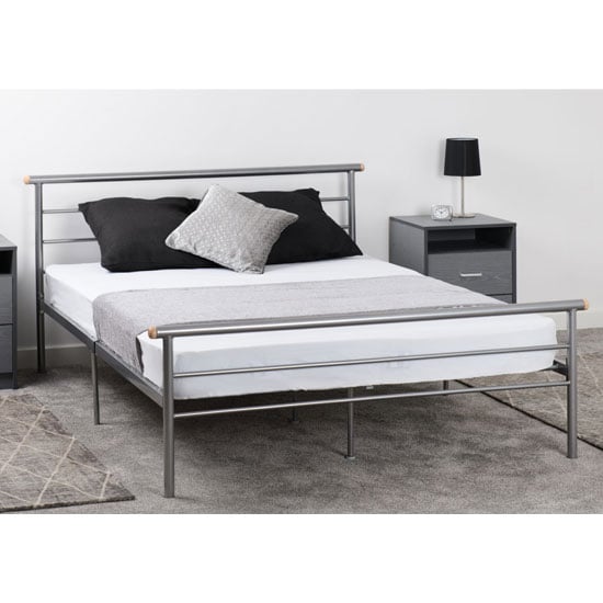 Osaka Metal King Size Bed In Silver, Silver Metal Bed Frame King Size