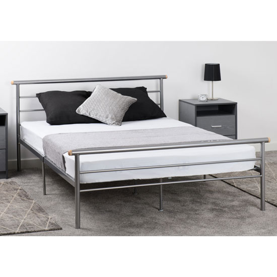 Product photograph of Osaka Metal King Size Bed In Silver from Furniture in Fashion