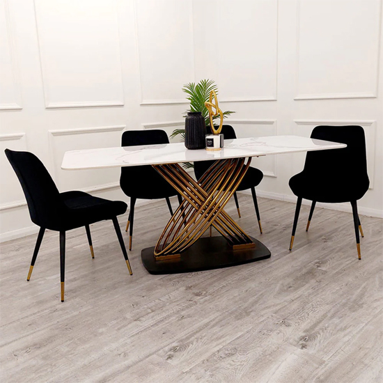 Photo of Orion polar white dining table with 4 lewiston black chairs