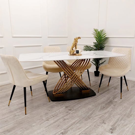 Orion Polar White Dining Table With 4 Lewiston Cream Chairs