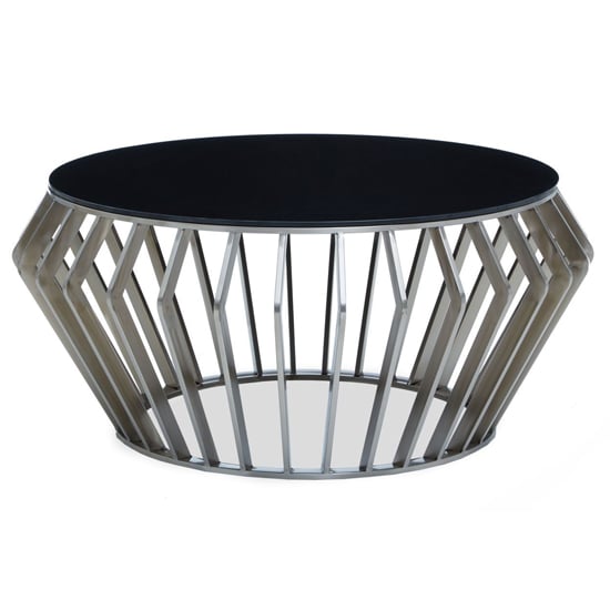 Product photograph of Orion Round Black Glass Top Coffee Table With Silver Frame from Furniture in Fashion