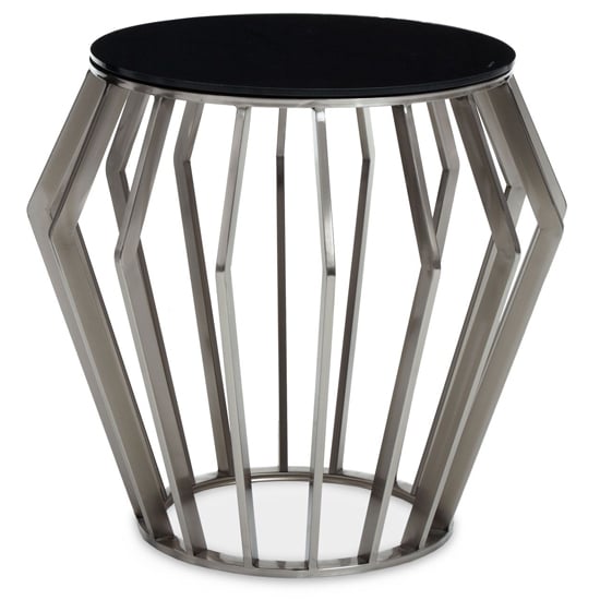 Orion Round Black Glass Top Side Table With Silver Metal Frame
