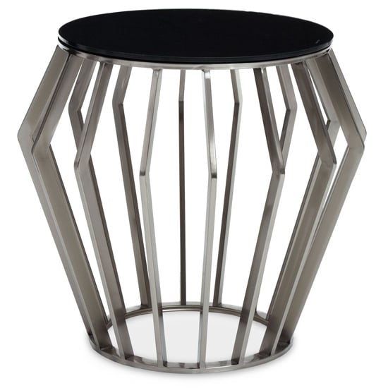 Product photograph of Orion Round Black Glass Top Side Table With Silver Metal Frame from Furniture in Fashion