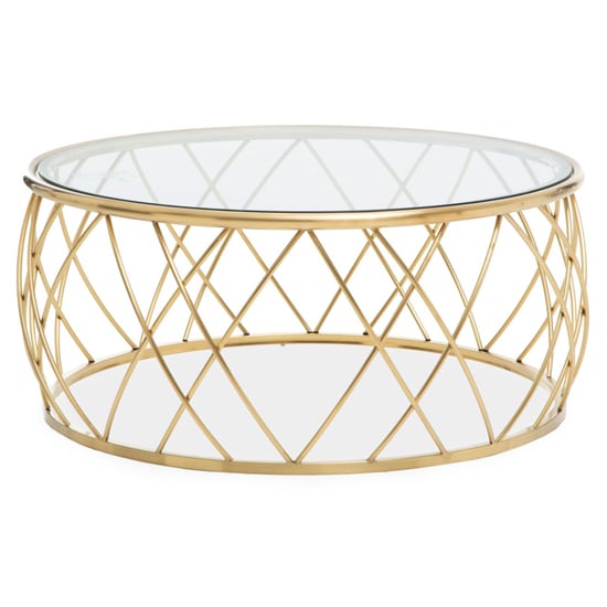 Product photograph of Orion Round Clear Glass Top Coffee Table With Gold Frame from Furniture in Fashion