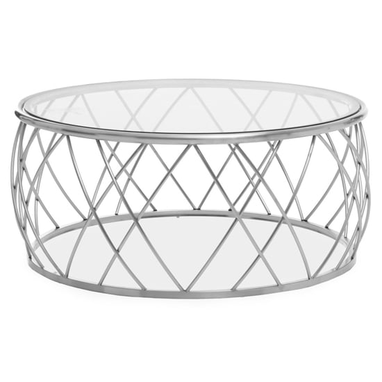 Photo of Orion round clear glass top coffee table with silver frame