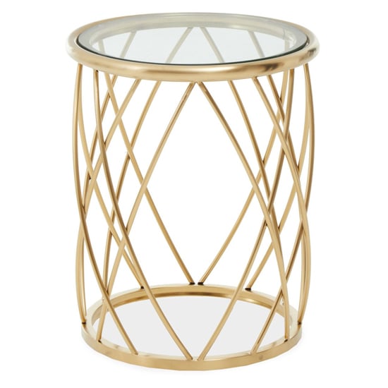 Product photograph of Orion Round Clear Glass Top Side Table With Gold Frame from Furniture in Fashion