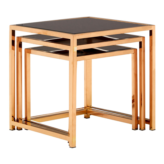 Orion Set Of 3 Glass Square Side Tables In Rose Gold