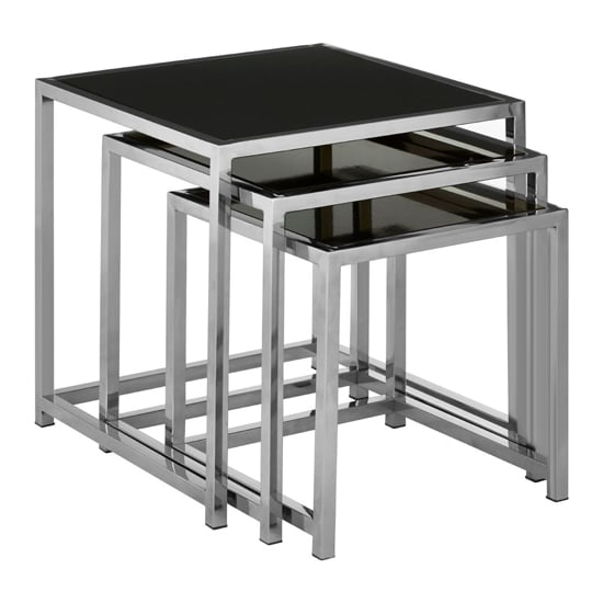 Photo of Orion square black glass top nest of 3 tables with chrome frame