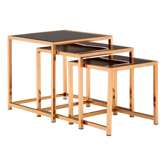 Orion Square Black Glass Top Nest Of 3 Tables With Gold Frame_1