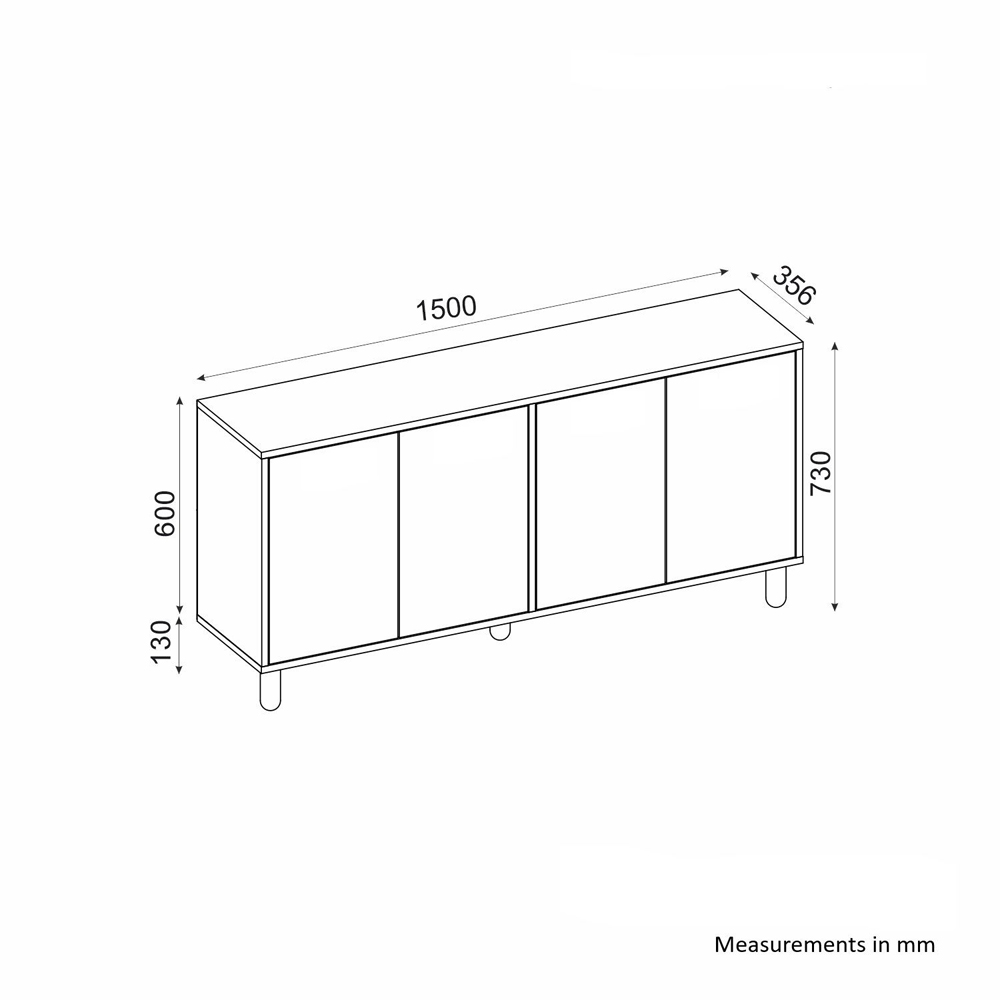 Orion Wooden Sideboard with 4 Doors in White
