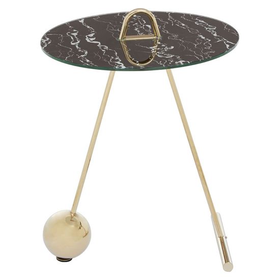 Orizone Black Marble Effect Glass End Table With Gold Base