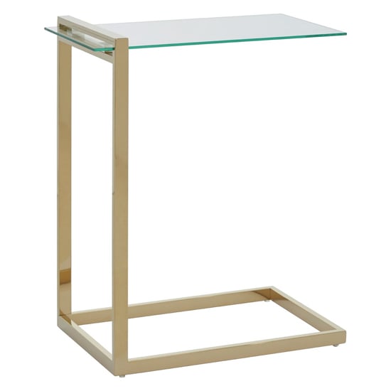 Photo of Orizone clear glass end table with gold stainless steel frame