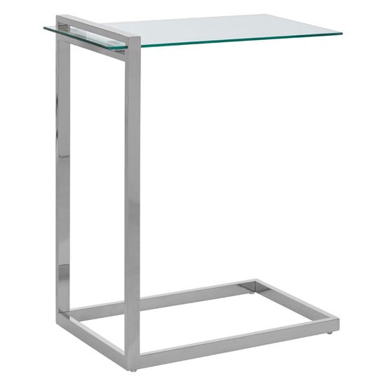 Product photograph of Orizone Clear Glass End Table With Silver Stainless Steel Frame from Furniture in Fashion