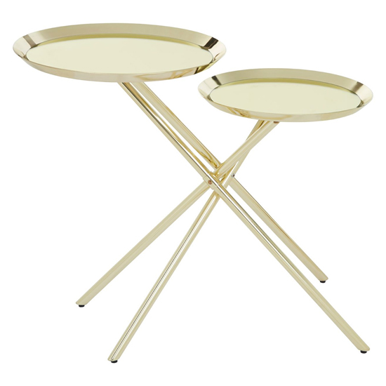 Orizone Gold Mirrored Metal Side Table With Cross Leg Base