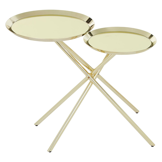 Orizone Gold Mirrored Metal Side Table With Cross Leg Base