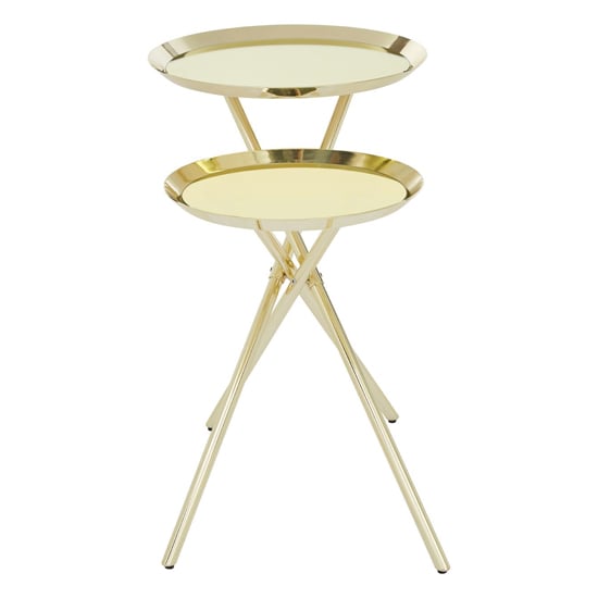 Orizone Gold Mirrored Metal Side Table With Cross Leg Base