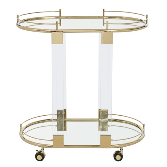 Orizone Oval Clear Glass Top Drinks Trolley With Gold Frame