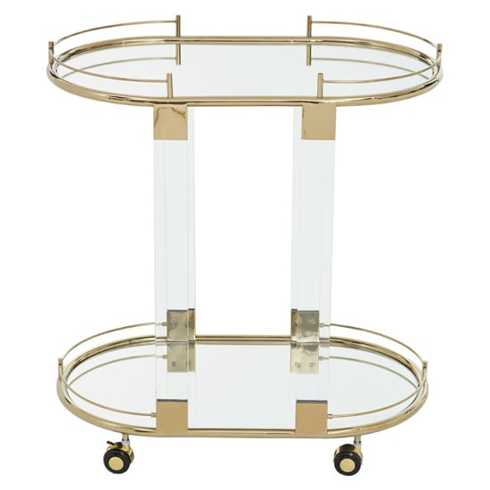 Orizone Oval Clear Glass Top Drinks Trolley With Gold Frame_4