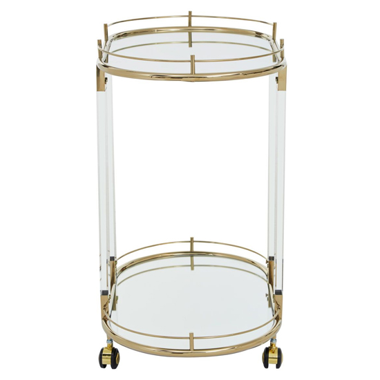 Orizone Oval Clear Glass Top Drinks Trolley With Gold Frame