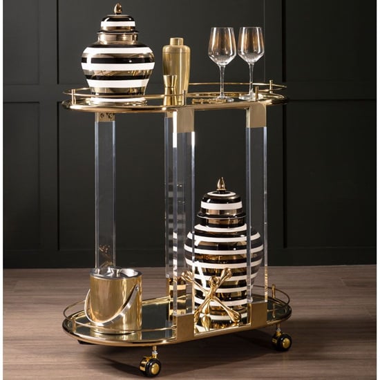 Orizone Oval Clear Glass Top Drinks Trolley With Gold Frame