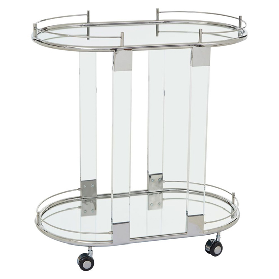 Orizone Oval Clear Glass Top Drinks Trolley With Silver Frame_2