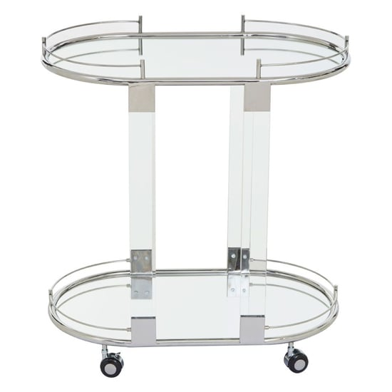 Orizone Oval Clear Glass Top Drinks Trolley With Silver Frame_3