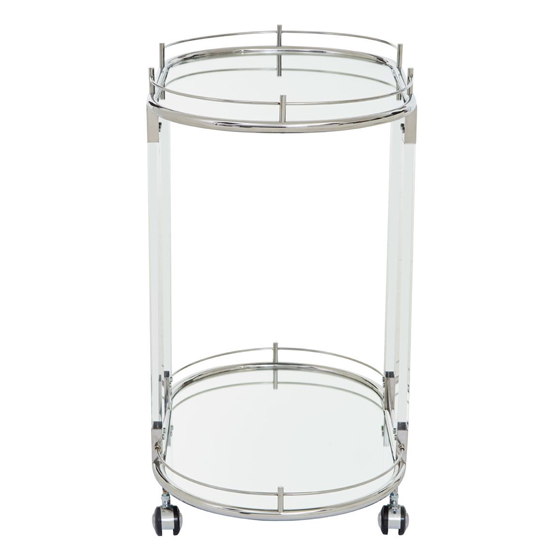 Orizone Oval Clear Glass Top Drinks Trolley With Silver Frame_4