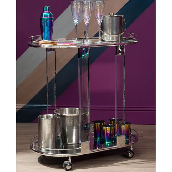 Photo of Orizone oval clear glass top drinks trolley with silver frame