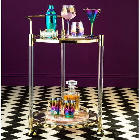 Photo of Orizone round clear glass top drinks trolley with gold frame