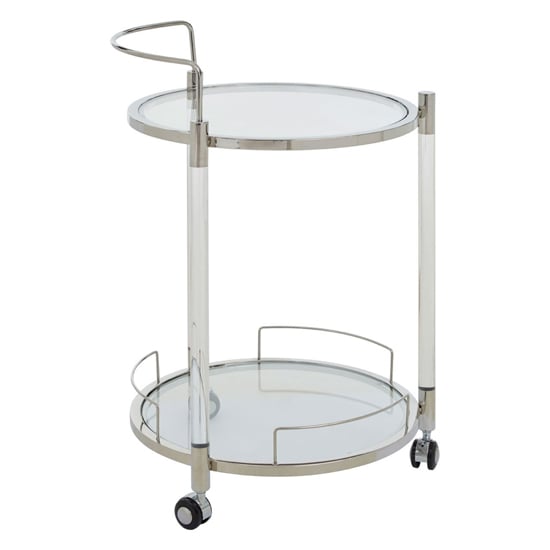 Orizone Round Clear Glass Top Drinks Trolley With Silver Frame