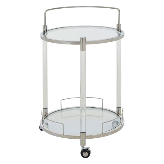 Orizone Round Clear Glass Top Drinks Trolley With Silver Frame_3