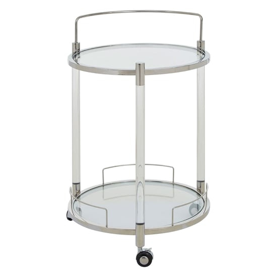Orizone Round Clear Glass Top Drinks Trolley With Silver Frame