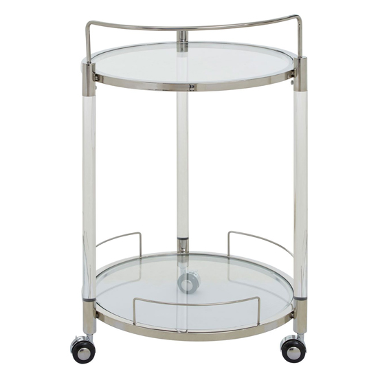 Orizone Round Clear Glass Top Drinks Trolley With Silver Frame_4