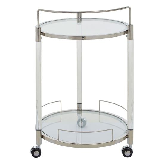 Orizone Round Clear Glass Top Drinks Trolley With Silver Frame