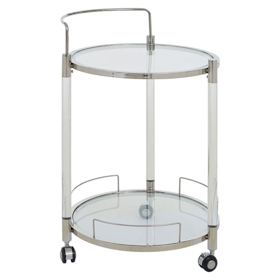 Orizone Round Clear Glass Top Drinks Trolley With Silver Frame