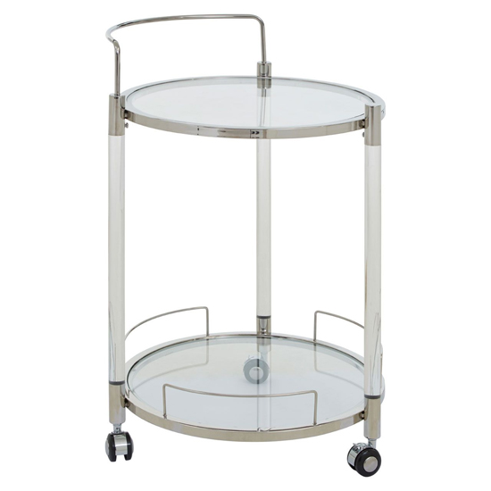 Product photograph of Orizone Round Clear Glass Top Drinks Trolley With Silver Frame from Furniture in Fashion