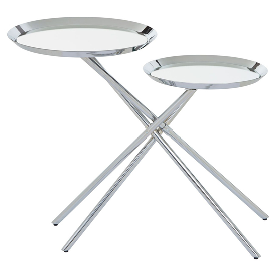 Orizone Silver Mirrored Metal Side Table With Cross Leg Base