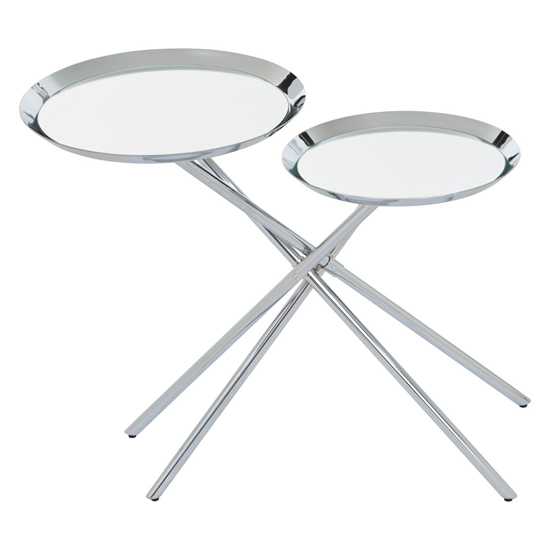 Orizone Silver Mirrored Metal Side Table With Cross Leg Base