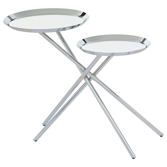 Orizone Silver Mirrored Metal Side Table With Cross Leg Base